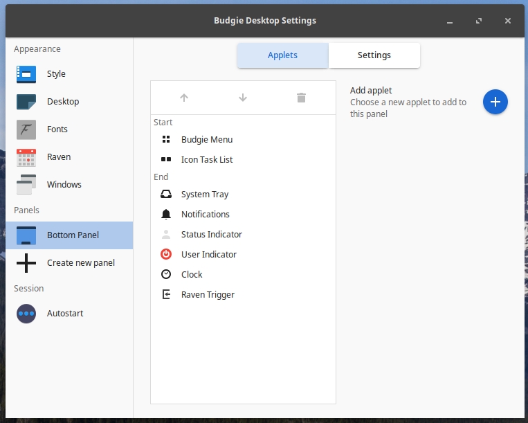 Budgie Desktop Settings Panel Section
