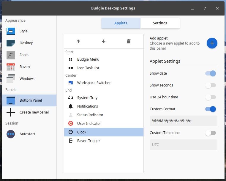 Budgie Clock Applet