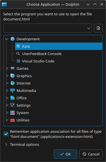 Choose application dialog