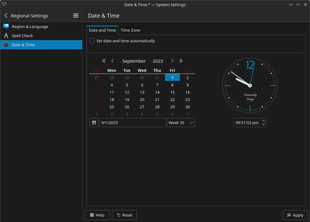 Plasma date and time settings