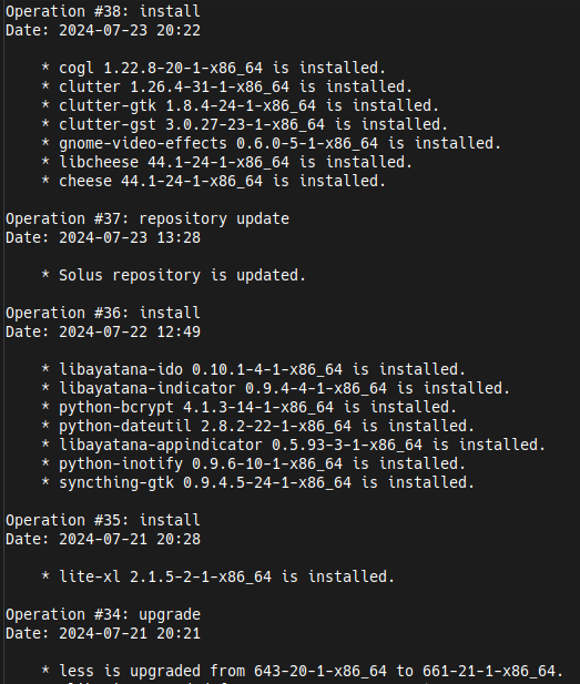 eopkg history output