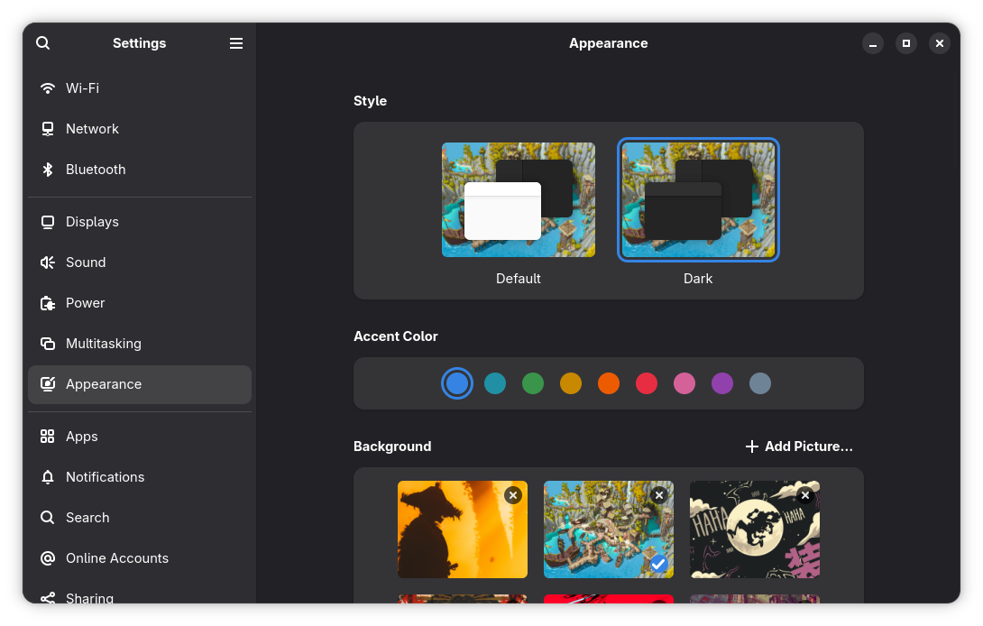 GNOME Settings Background Section