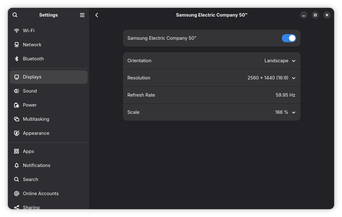 GNOME Individual Display Settings