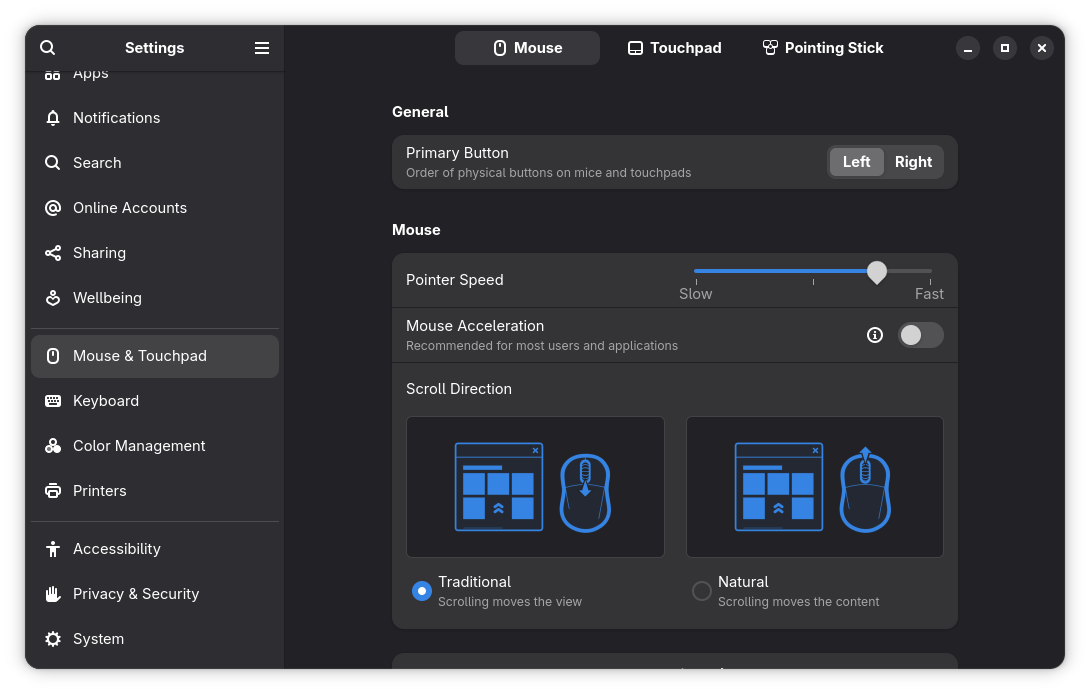 GNOME Mouse Settings