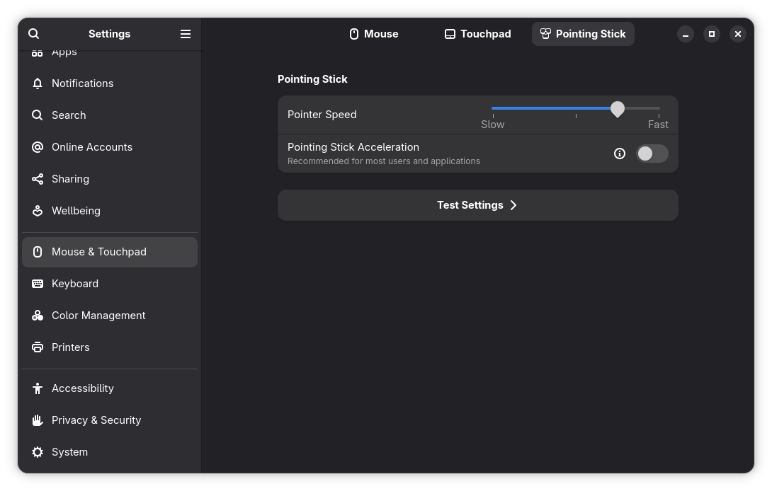 GNOME TrackPoint Settings