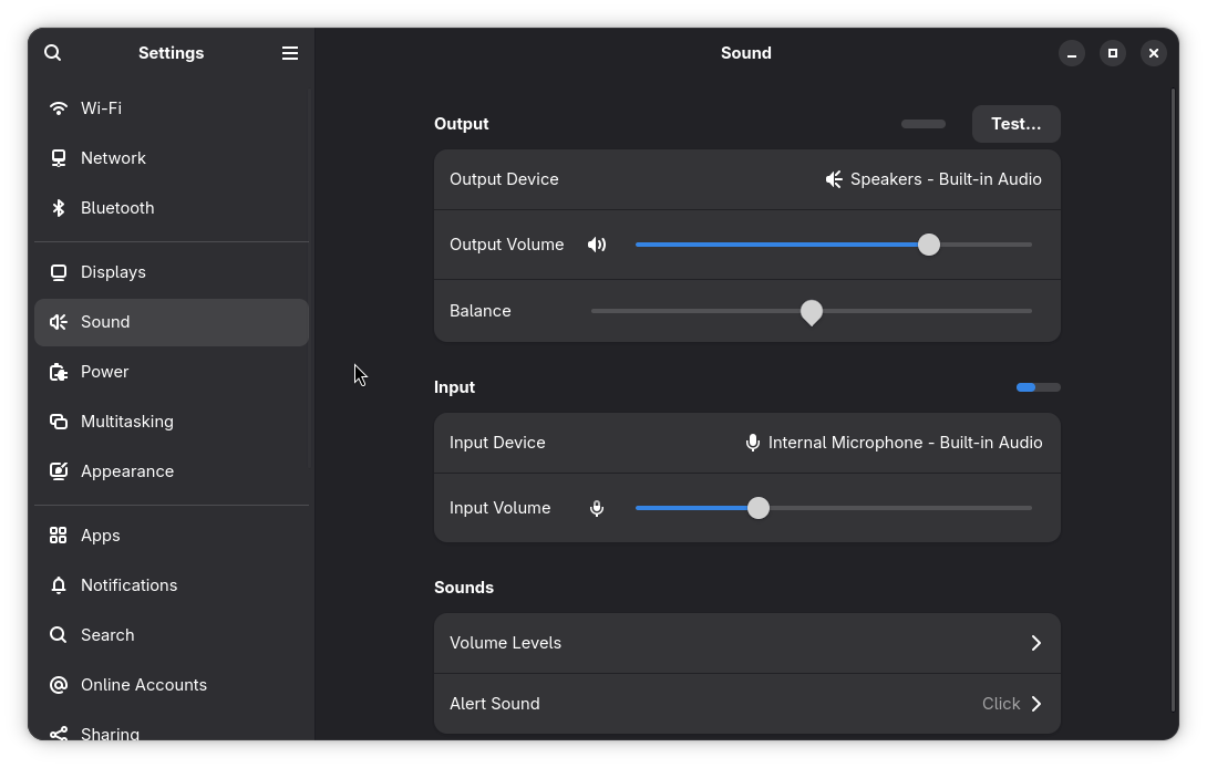 GNOME Sound Settings
