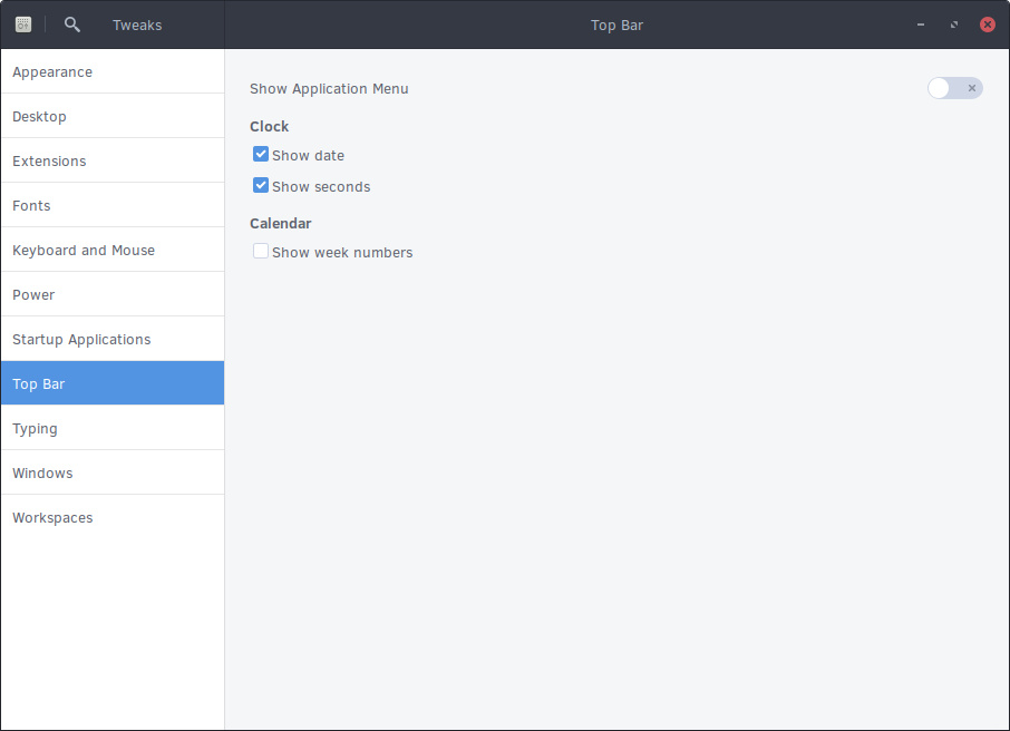 GNOME Tweak Tool: Top Bar
