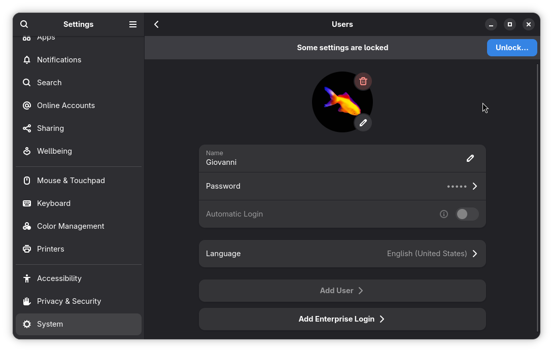 GNOME User Indicator