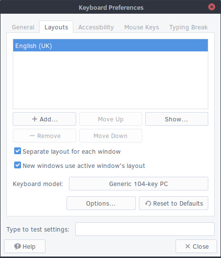 MATE Keyboard Preferences