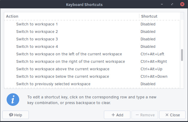 MATE Workspace Keyboard Shortcuts