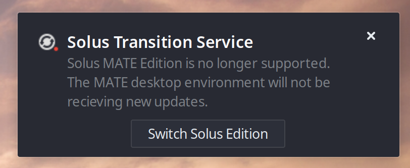 Notification: Solus Transition Service