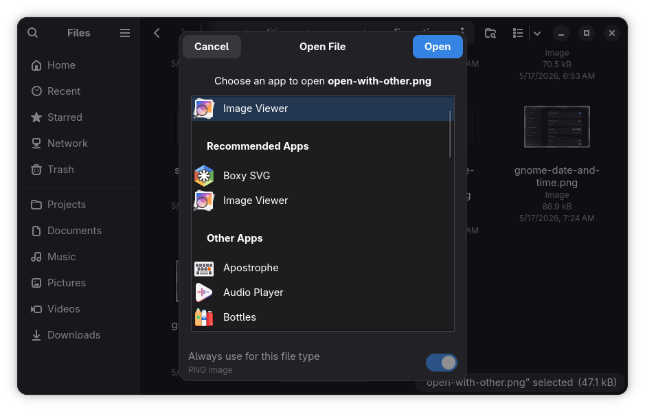 GNOME Application Selection