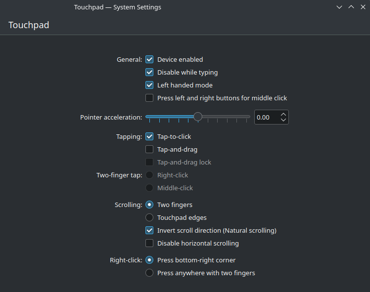 Touchpad settings